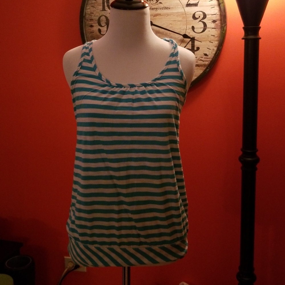 White and teal striped tank